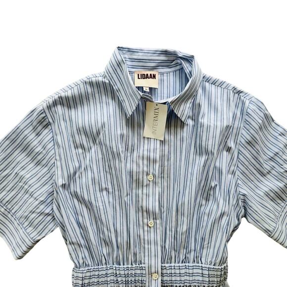 Lidaan Daniel Open-Back Cotton Poplin Stripe Mini Dress Size Small NEW Intermix - Picture 3 of 8